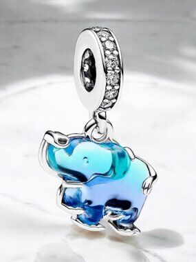 NEW Authentic Pandora Blue Murano Glass ELEPHANT Dangle Charm 793339C01